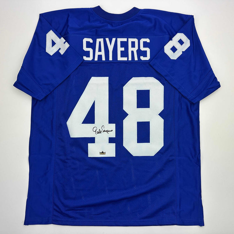 Facsimile Autographed Gale Sayers Kansas Blue Reprint Laser Auto College Football Jersey Size Men's XL