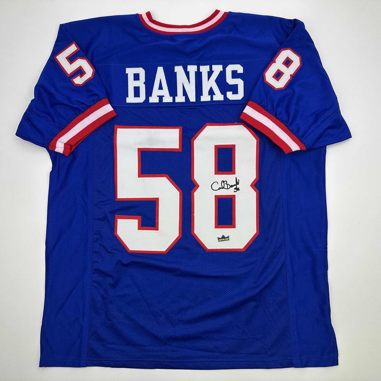 Facsimile Autographed Carl Banks New York Blue Reprint Laser Auto Football Jersey Size Men's XL