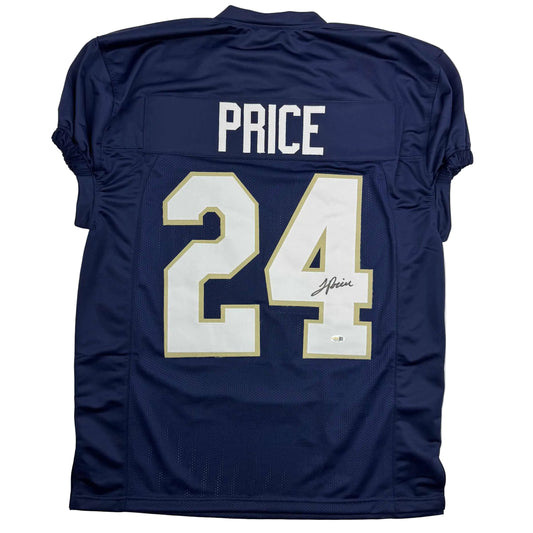 Autographed/Signed JaDarian Price Notre Dame Blue College Football Jersey JSA COA