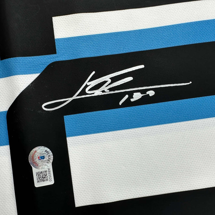 Autographed/Signed Lionel Leo Messi Argentina Blue/White Soccer Jersey Beckett BAS COA/LOA