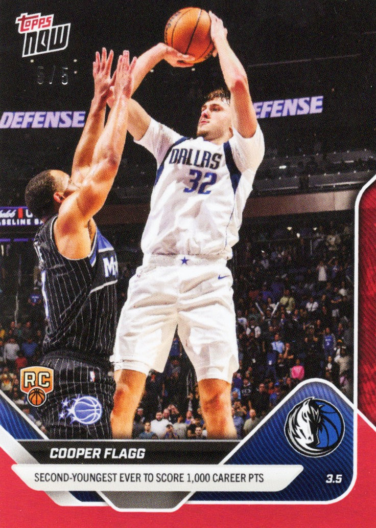 2025 Topps Now Cooper Flagg #193 Red Foil /5 Dallas Mavericks Rookie RC Basketball Card