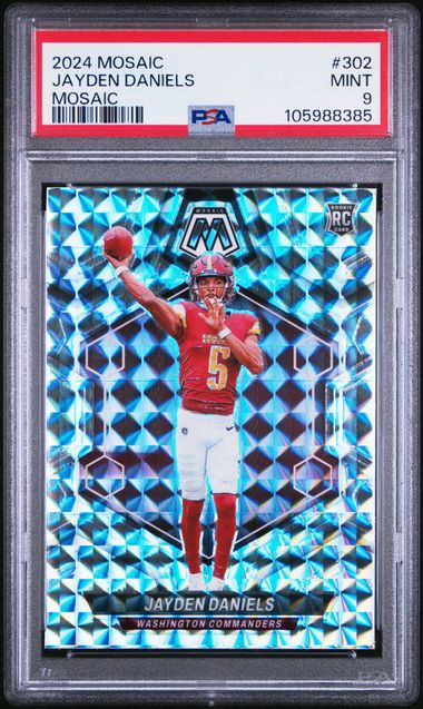 Graded 2024 Mosaic Silver Mosaic Jayden Daniels #302 Rookie RC Football Card PSA 9 Mint