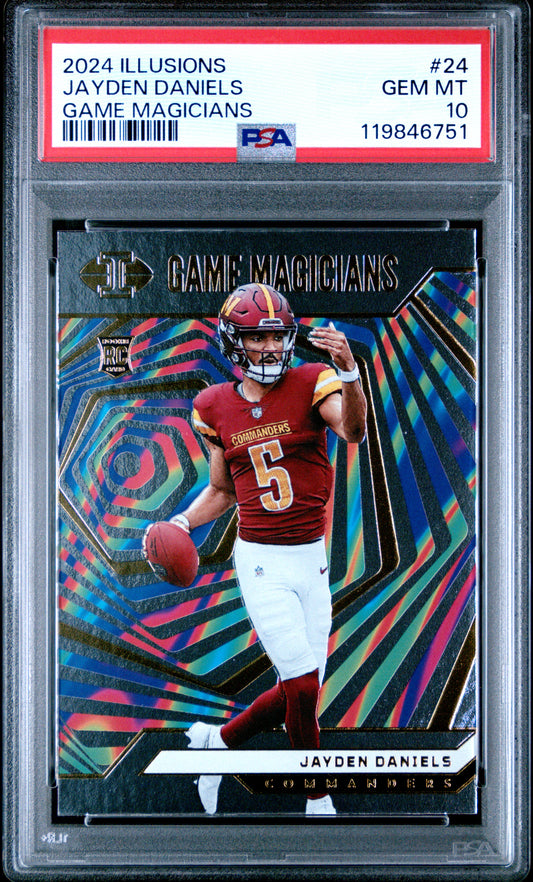 Graded 2024 Panini Illusions Jayden Daniels #24 Game Magicians Rookie RC Football Card PSA 10 Gem Mint