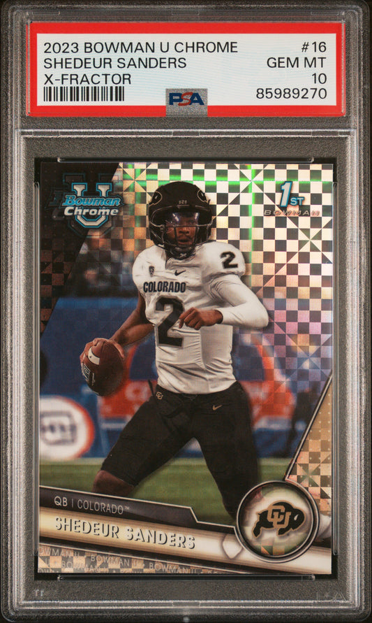 Graded 2023 Topps Bowman U Chrome Shedeur Sanders #16 Xfractor Rookie RC Football Card PSA 10 Gem Mint