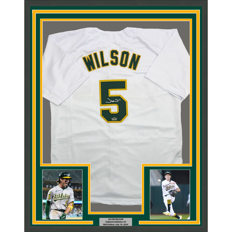 Framed Facsimile Autographed Jacob Wilson 35x39 Oakland White Reprint Laser Auto Baseball Jersey