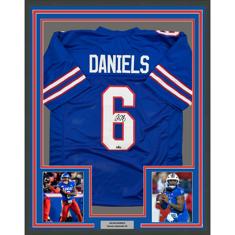 Framed Facsimile Autographed Jalon Daniels 35x39 Kansas Blue Reprint Laser Auto College Football Jersey