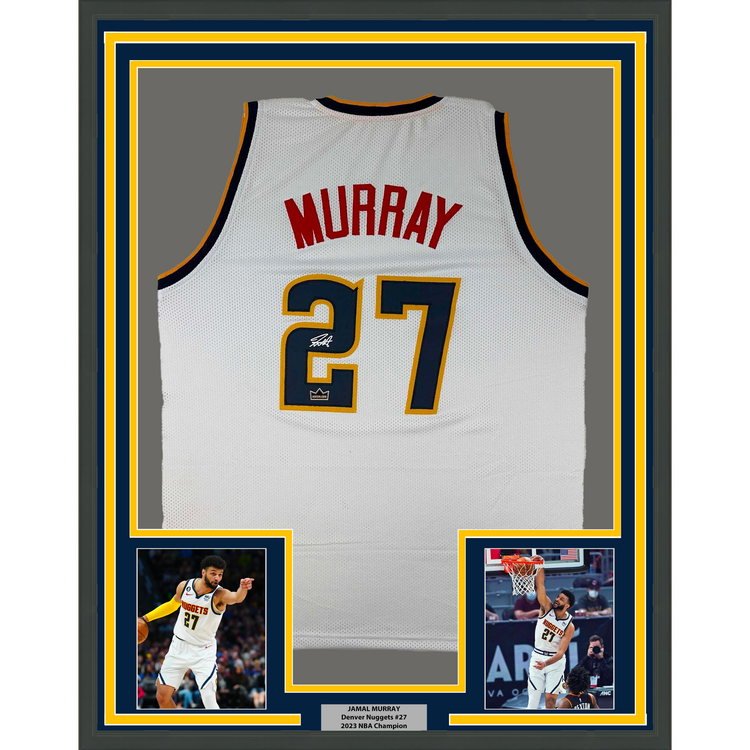 Framed Facsimile Autographed Jamal Murray 35x39 Denver White Reprint Laser Auto Basketball Jersey