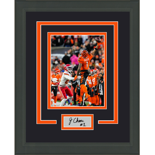 Framed Ja'Marr Chase Facsimile Laser Engraved Signature Auto Cincinnati Bengals 11x14 Football Photo