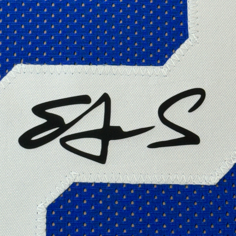 Framed Facsimile Autographed Edgerrin James 35x39 Indianapolis Blue Reprint Laser Auto Football Jersey