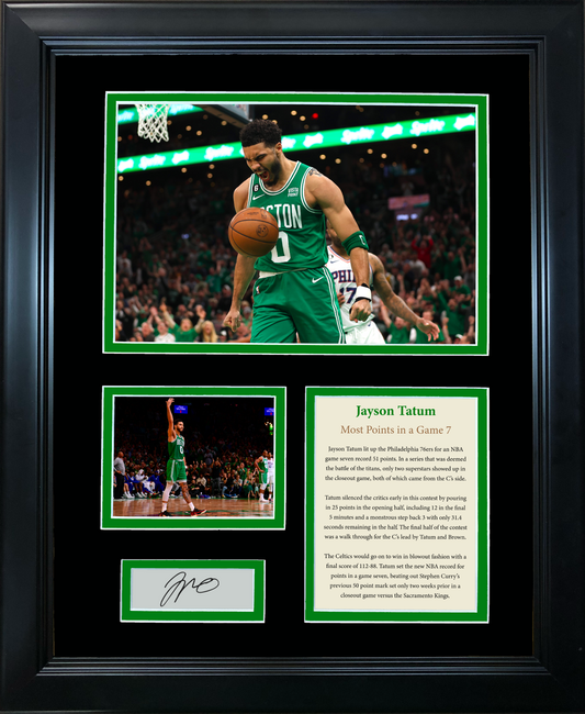 Framed Jayson Tatum NBA Record 51 Points in a Game 7 Facsimile Laser Engraved Signature Auto Boston Celtics Basketball 11"x14" Photo Sig Collage