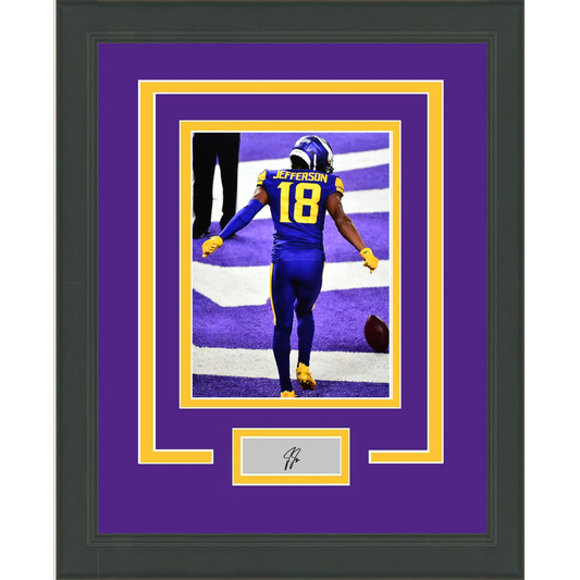 Framed Justin Jefferson Facsimile Laser Engraved Signature Auto Minnesota Vikings 11x14 Football Photo