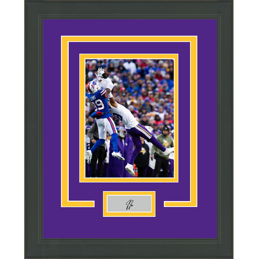 Framed Justin Jefferson Catch vs. Bills Facsimile Laser Engraved Signature Auto Minnesota Vikings 11x14 Football Photo