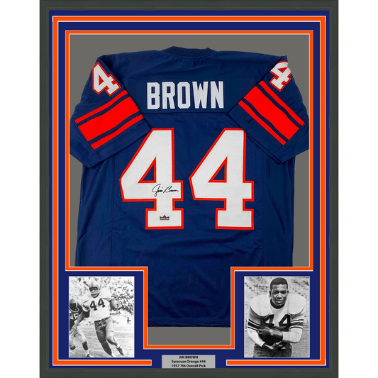 Framed Facsimile Autographed Jim Brown 35x39 Syracuse Blue Reprint Laser Auto College Football Jersey
