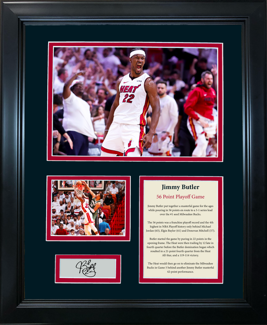 Framed Jimmy Butler 56 Point Playoff Game vs Milwaukee Bucks Facsimile Laser Engraved Signature Auto Miami Heat 11"x14" Basketball Photo Sig Collage