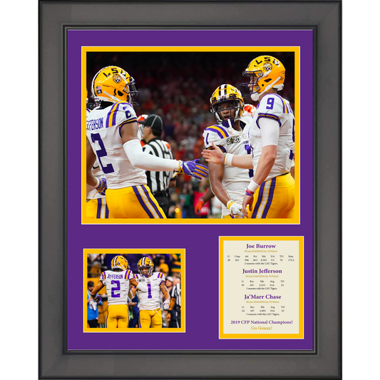 Framed Joe Burrow Justin Jefferson Ja'Marr Chase LSU Tigers Big 3 2019 National Champions 11"x14" College Football Three Photo Collage