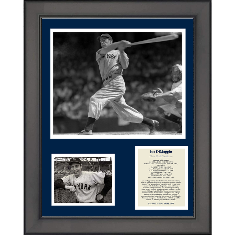 Framed Joe DiMaggio Hall of Fame New York Yankees Baseball 11"x14" Three Photo Collage