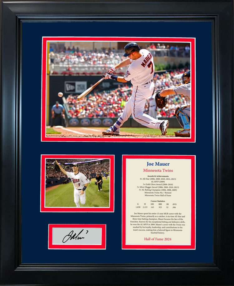 Framed Joe Mauer Hall of Fame Facsimile Laser Engraved Signature Auto Minnesota Twins Baseball 11"x14" Photo Sig Collage