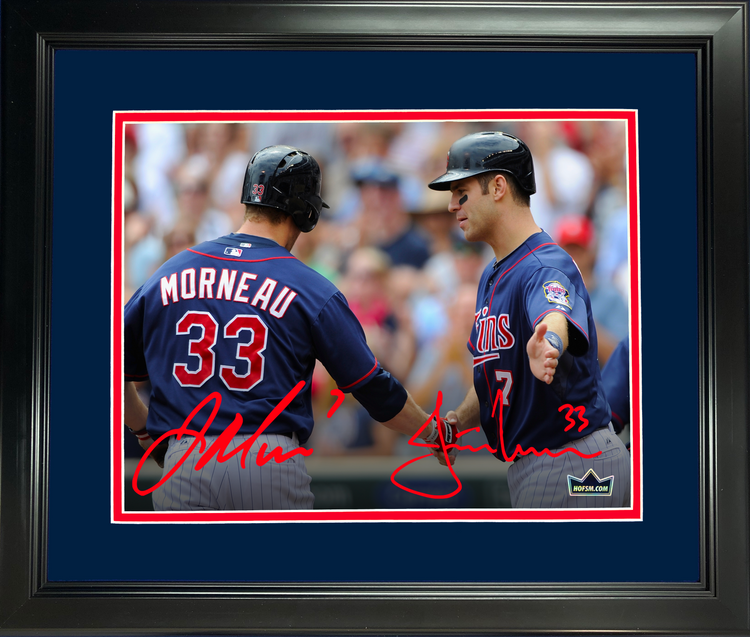 Framed Joe Mauer & Justin Morneau Minnesota Twins Dual Facsimile Laser Engraved Signature Auto 11"x14" Baseball Photo HOFSM Holo