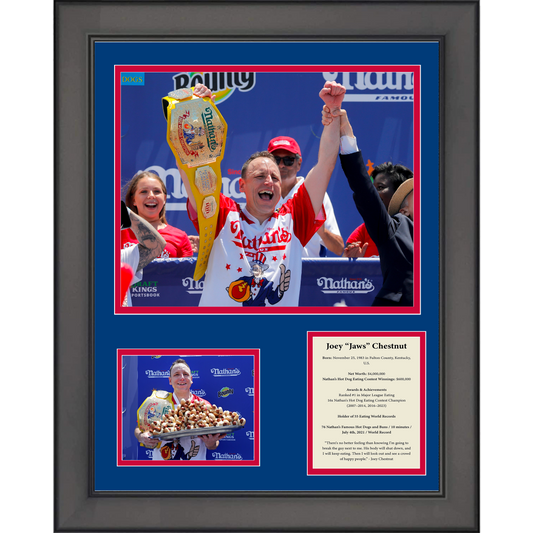 Framed Joey Chestnut 16x Nathan's Hot Dog Eating Contest Champion 11"x14" Three Photo Collage