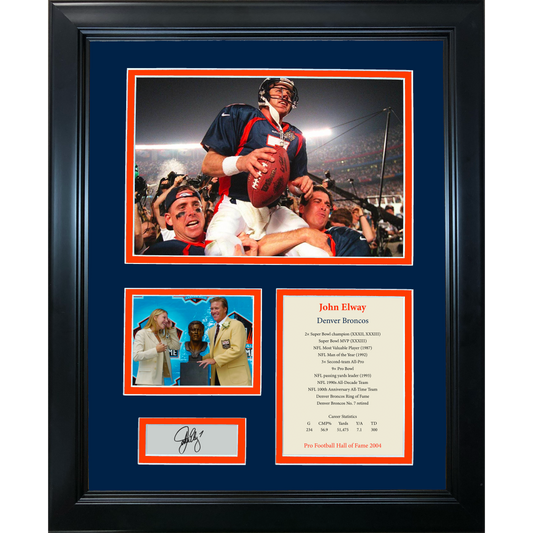 Framed John Elway Hall of Fame Facsimile Laser Engraved Signature Auto Denver Broncos 11"x14" Photo Sig Collage