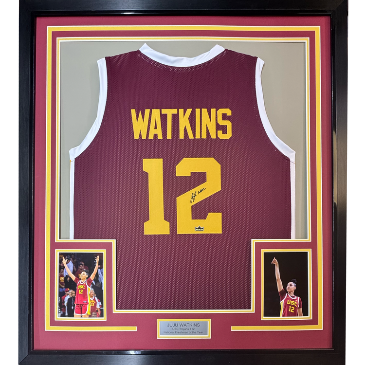 Framed Facsimile Autographed Juju Watkins 35x39 USC Maroon Reprint Laser Auto College Basketball Jersey