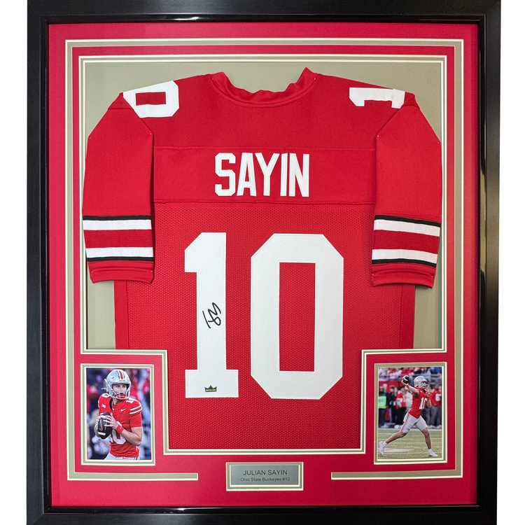 Framed Facsimile Autographed Julian Sayin 35x39 Ohio State Red Reprint Laser Auto College Football Jersey