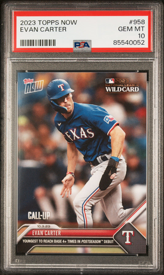 Graded 2023 Topps Now Evan Carter #958 Rookie RC Baseball Card PSA 10 Gem Mint
