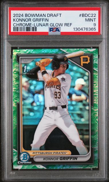 Graded 2024 Topps Bowman Draft Konnor Griffin #BDC22 Chrome Lunar Glow Refractor Rookie RC Baseball Card PSA 9 Mint