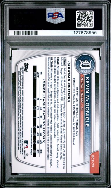 Graded 2025 Topps Bowman Chrome Kevin McGonigle #BCP79 Reptilian Refractor Rookie RC Baseball Card PSA 10 Gem Mint