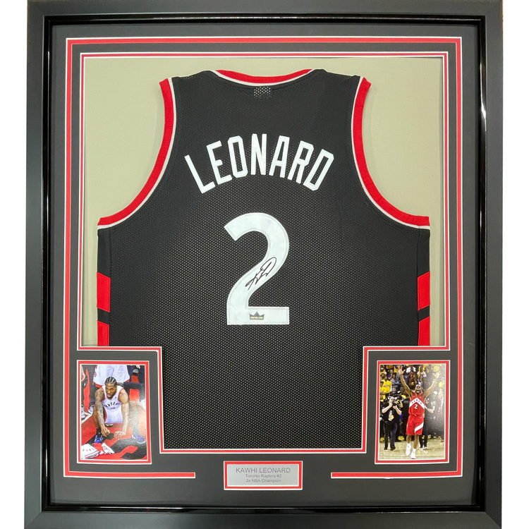 Framed Facsimile Autographed Kawhi Leonard 35x39 Toronto Black Reprint Laser Auto Basketball Jersey