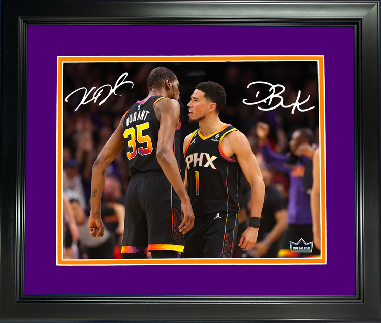 Framed Devin Booker & Kevin Durant Dual Facsimile Laser Engraved Signature Auto 11"x14" Basketball Photo HOFSM Holo