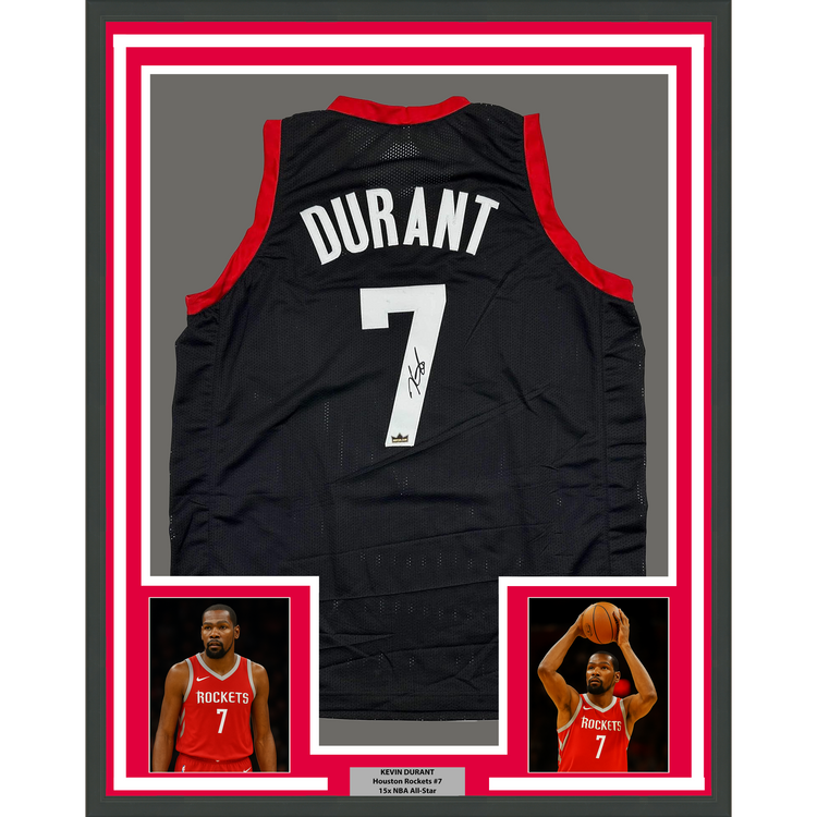 Framed Facsimile Autographed Kevin Durant 35x39 Houston Black Reprint Laser Auto Basketball Jersey