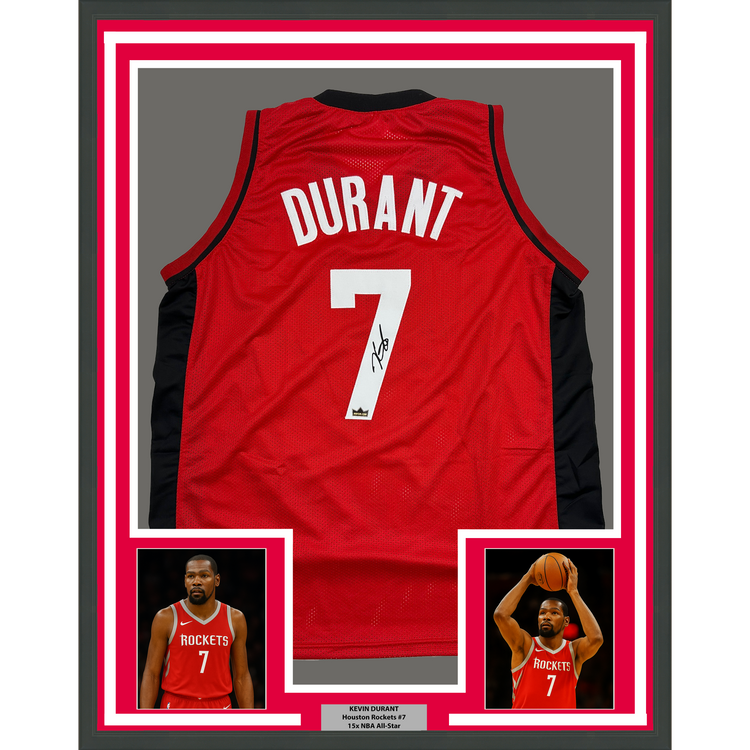 Framed Facsimile Autographed Kevin Durant 35x39 Houston Red Reprint Laser Auto Basketball Jersey
