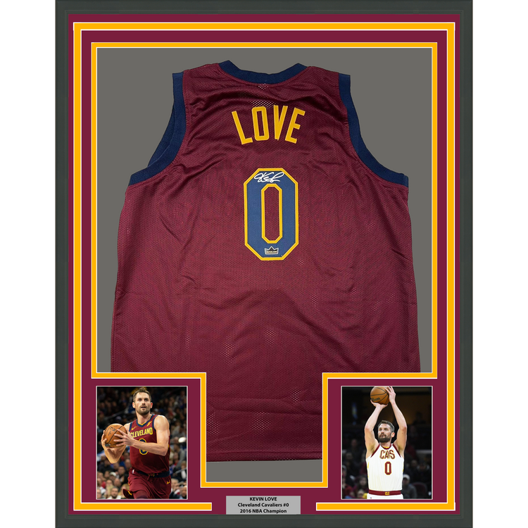 Framed Facsimile Autographed Kevin Love 35x39 Cleveland Red Reprint Laser Auto Basketball Jersey