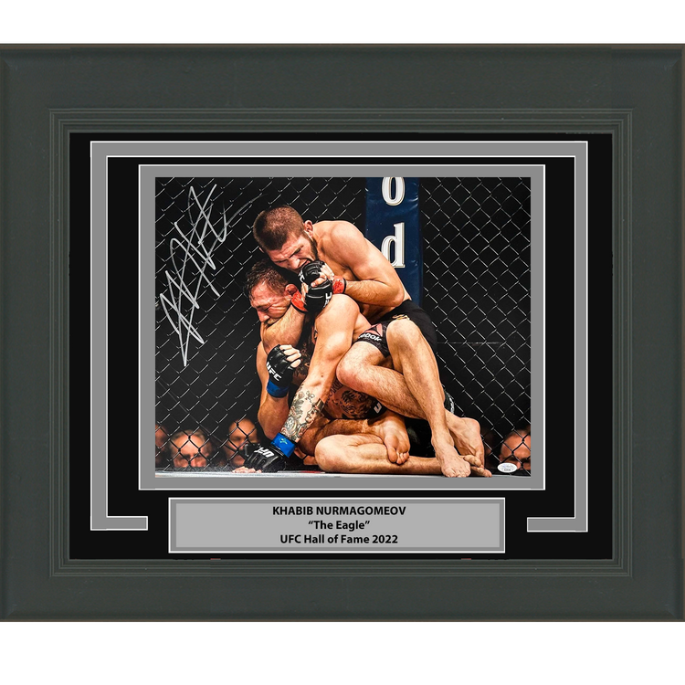Framed Autographed/Signed Khabib Nurmagomedov vs. Conor McGregor UFC MMA Ultimate Fighting 16x20 Photo JSA COA #1