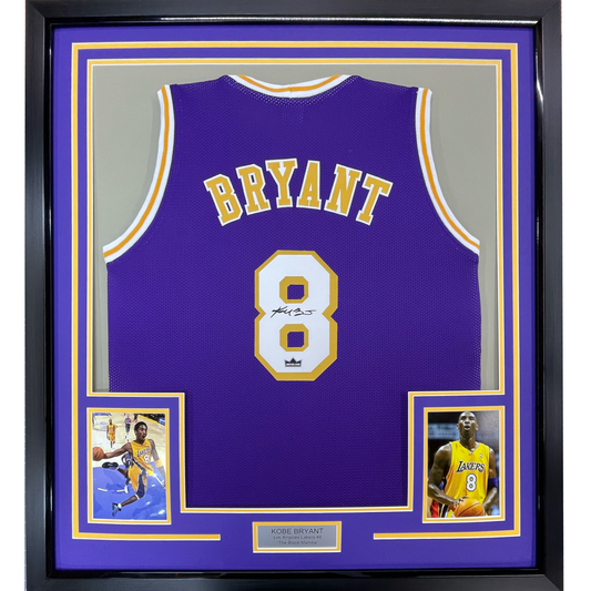 Framed Facsimile Autographed Kobe Bryant 35x39 #8 Los Angeles LA Purple Reprint Laser Auto Basketball Jersey