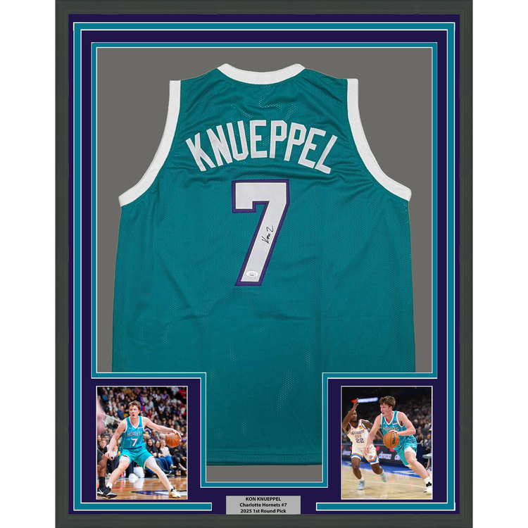 Framed Autographed/Signed Kon Knueppel 35x39 Charlotte Teal Basketball Jersey JSA COA