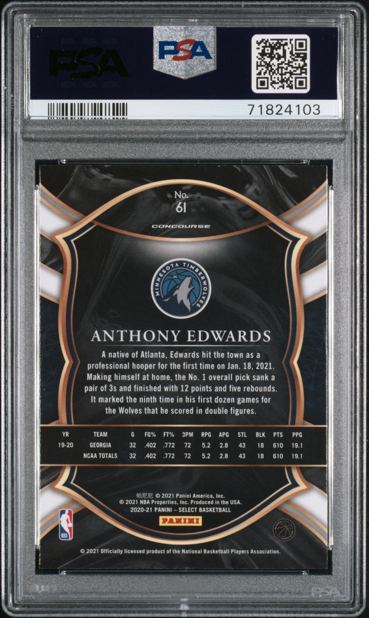 Graded 2020 Panini Select Anthony Edwards #61 Rookie RC Basketball Card PSA 10 Gem Mint