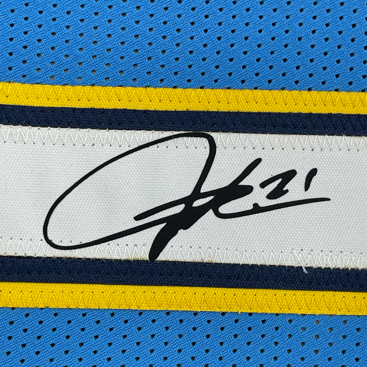 Framed Facsimile Autographed LaDainian Tomlinson 35x39 Los Angeles LA Powder Blue Reprint Laser Auto Football Jersey
