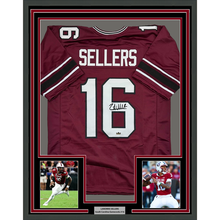 Framed Facsimile Autographed LaNorris Sellers 35x39 South Carolina Maroon Reprint Laser Auto College Football Jersey