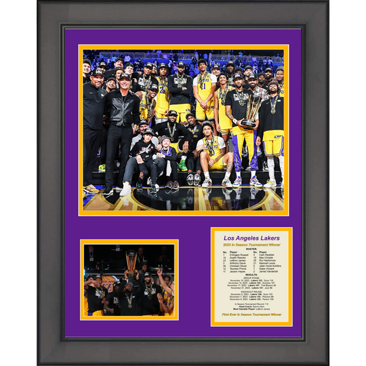 Framed Los Angeles Lakers 2023 NBA In Season Tournament Champions LeBron James MVP Basketball 11"x14" Three Photo Collage