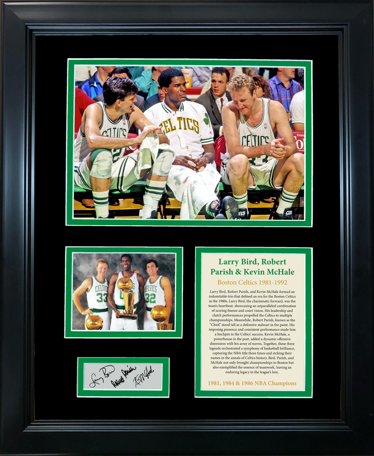 Framed Larry Bird, Kevin McHale & Robert Parish Facsimile Laser Engraved Signature Auto Boston Celtics Big 3 Basketball 11"x14" Photo Sig Collage