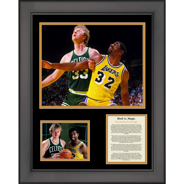 Framed Larry Bird vs. Magic Johnson Rivalry Basketball 11"x14" Three Photo Collage