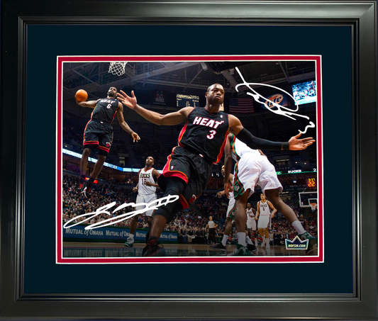 Framed LeBron James & Dwyane Wade Miami Heat Dual Facsimile Laser Engraved Signature Auto 11"x14" Basketball Photo HOFSM Holo