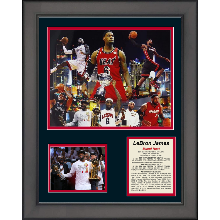 Framed LeBron James Highlights & Awards Miami Heat 11"x14" Basketball Three Photo Collage