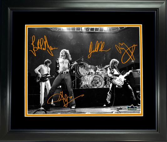 Framed Led Zeppelin Rock Band Facsimile Laser Engraved Signatures Auto 11"x14" Music Photo HOFSM Holo