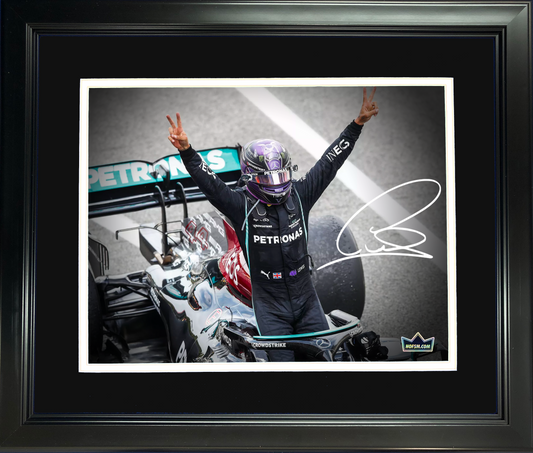 Framed Lewis Hamilton Facsimile Laser Engraved Signature Auto 11"x14" F1 Racing Photo HOFSM Holo
