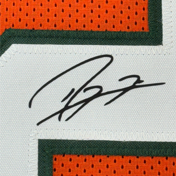Framed Facsimile Autographed Ray Lewis 35x39 Miami Orange Reprint Laser Auto College Football Jersey