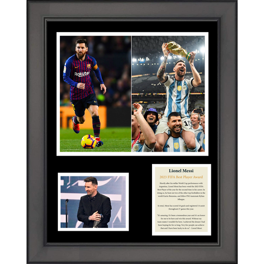 Framed Lionel Messi 2023 FIFA Best Player Award Soccer Futbol 11"x14" Three Photo Collage