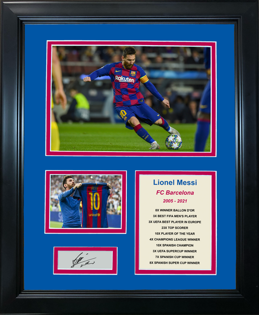 Framed Lionel Messi Facsimile Laser Engraved Signature Auto FC Barcelona Soccer Futbol 11"x14" Photo Sig Collage